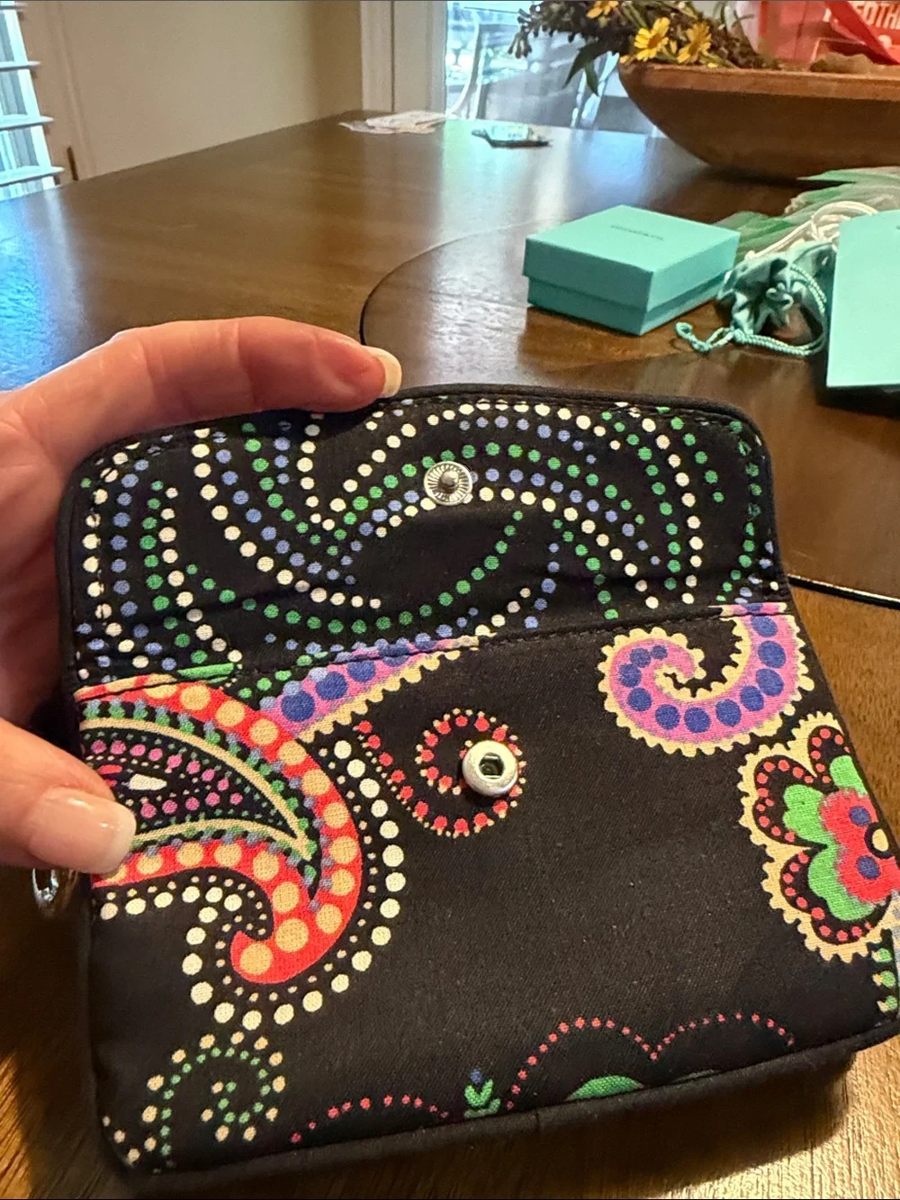 Vera Bradley Black Multicolor Fabric Phone Wallet with Key Ring